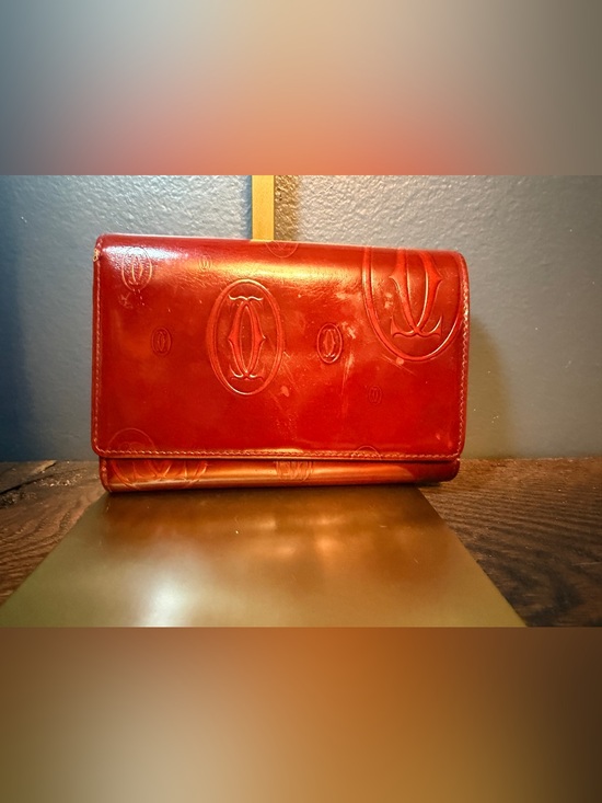 Cartier Handbags - Cartier Vintage Red Embossed Leather Clutch Wallet